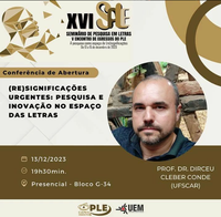 Prof. Cleber Conde ministrará uma conferência na Universidade Estadual de Maringá - PR.